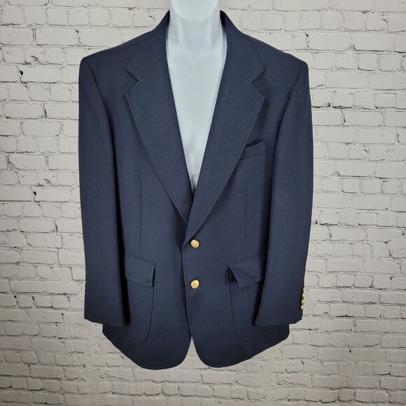Trophy Club Navy 2 Gold Button Single Vented Notch Blazer Sport Coat 43R - Picture 1 of 15